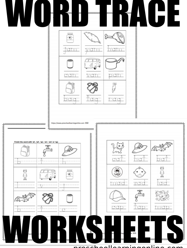 Word Tracing Worksheets - Preschool Learning Online - Lesson Plans