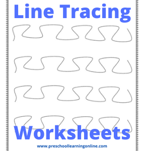 Line tracing worksheets for preschool, toddlers and kindergarten children.