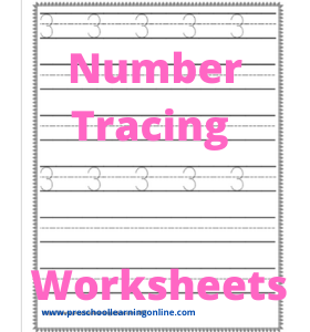 Number tracing worksheets for preschool and kindergarten